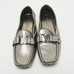 Pre Owned Louis Vuitton Metallic Leather Monte Carlo Loafers Size 40