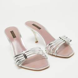 Louis Vuitton Silver Leather Strappy Slide Sandals Size 39
