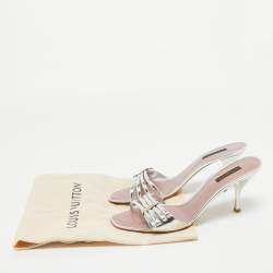 Louis Vuitton Silver Leather Strappy Slide Sandals Size 39