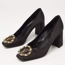 Pre Owned Louis Vuitton Black Satin Crystal Embellished Madeleine Pumps Size 37