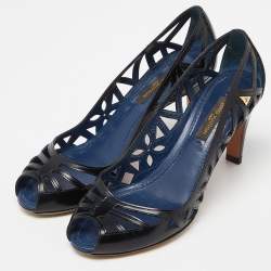 Pre Owned Louis vuitton Black Leather Strappy Pumps Size 35