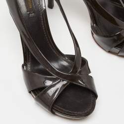 Louis Vuitton Brown Patent Leather Cross Strap Pumps Size 37.5