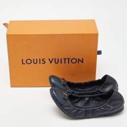 Pre Owned Louis Vuitton Blue Leather and Python Elba Scrunch Ballet Flats Size 39