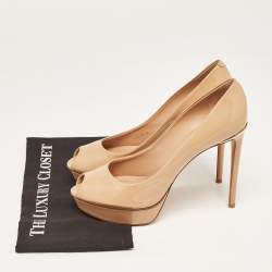 Louis Vuitton Beige Patent Leather Eyeline Peep Toe Pumps Size 40