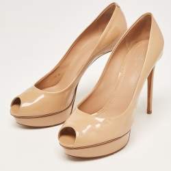 Louis Vuitton Beige Patent Leather Eyeline Peep Toe Pumps Size 40