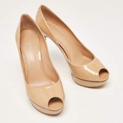 Louis Vuitton Beige Patent Leather Eyeline Peep Toe Pumps Size 40