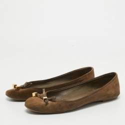 Louis Vuitton Brown Suede Dice Bow Ballet Flats Size 38