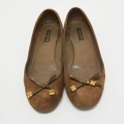 Louis Vuitton Brown Suede Dice Bow Ballet Flats Size 38