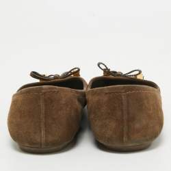 Louis Vuitton Brown Suede Dice Bow Ballet Flats Size 38