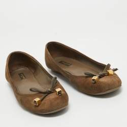 Louis Vuitton Brown Suede Dice Bow Ballet Flats Size 38