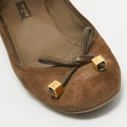 Louis Vuitton Brown Suede Dice Bow Ballet Flats Size 38