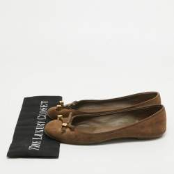 Louis Vuitton Brown Suede Dice Bow Ballet Flats Size 38