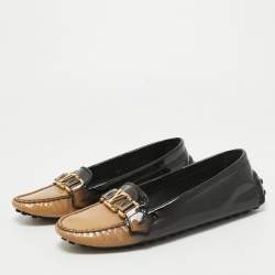 Pre Owned Louis Vuitton Two Tone Patent Oxford Loafers Size 37