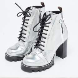 Louis Vuitton Silver Leather Spaceship Ankle Boots Size 40