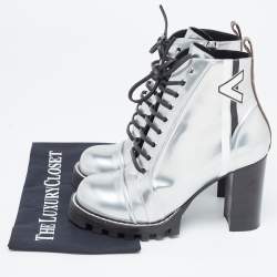 Louis Vuitton Silver Leather Spaceship Ankle Boots Size 40