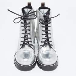 Louis Vuitton Silver Leather Spaceship Ankle Boots Size 40