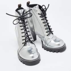 Louis Vuitton Silver Leather Spaceship Ankle Boots Size 40