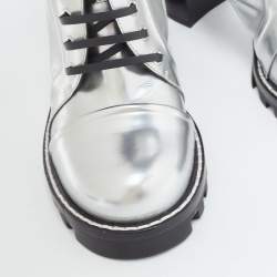 Louis Vuitton Silver Leather Spaceship Ankle Boots Size 40