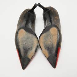 Pre Owned Louis Vuitton Brown/Red Monogram Canvas and Patent Fetish Pumps Size 37