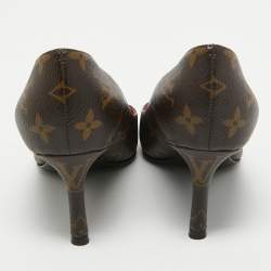 Pre Owned Louis Vuitton Brown/Red Monogram Canvas and Patent Fetish Pumps Size 37