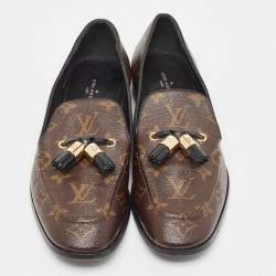 Pre Owned Louis Vuitton Brown Monogram Canvas Society Loafers Size 40