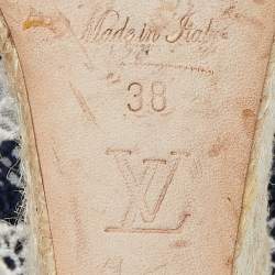 Louis Vuitton Blue/White Fabric, Suede and Mesh Open Toe Wedge Espadrille Sandals Size 38