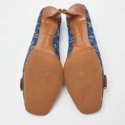 Pre Owned Louis Vuitton Navy Blue Denim and Leather Pumps Size 41