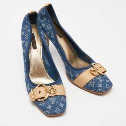 Pre Owned Louis Vuitton Navy Blue Denim and Leather Pumps Size 41