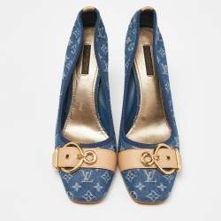 Pre Owned Louis Vuitton Navy Blue Denim and Leather Pumps Size 41