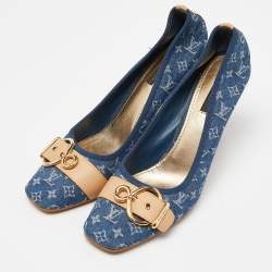Pre Owned Louis Vuitton Navy Blue Denim and Leather Pumps Size 41