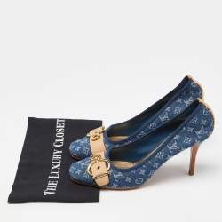 Pre Owned Louis Vuitton Navy Blue Denim and Leather Pumps Size 41