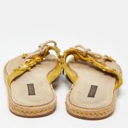 Pre Owned Louis Vuitton Yellow Suede Thong Espadrille Flats Size 40