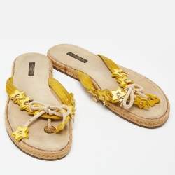 Pre Owned Louis Vuitton Yellow Suede Thong Espadrille Flats Size 40