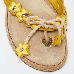 Pre Owned Louis Vuitton Yellow Suede Thong Espadrille Flats Size 40