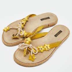 Pre Owned Louis Vuitton Yellow Suede Thong Espadrille Flats Size 40