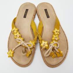 Pre Owned Louis Vuitton Yellow Suede Thong Espadrille Flats Size 40