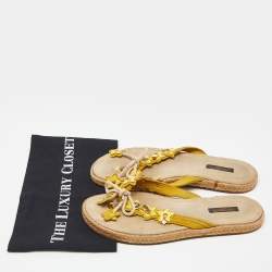 Pre Owned Louis Vuitton Yellow Suede Thong Espadrille Flats Size 40