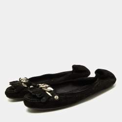 Louis Vuitton Black Glitter Suede Chain Fringe Details Loafers Size 40