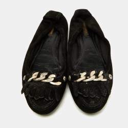 Louis Vuitton Black Glitter Suede Chain Fringe Details Loafers Size 40