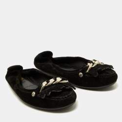 Louis Vuitton Black Glitter Suede Chain Fringe Details Loafers Size 40