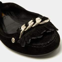 Louis Vuitton Black Glitter Suede Chain Fringe Details Loafers Size 40