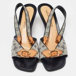 Louis Vuitton Beige/Black Monogram Canvas and Leather Slingback Sandals Size 39.5