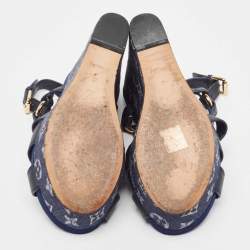 Louis Vuitton Blue Leather And Monogram Denim Wedge Ocean Slingback Sandals Size 40