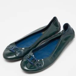 Louis Vuitton Dark Green Patent Leather Oxford Ballet Flats Size 39.5