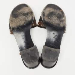 Louis Vuitton Brown/Black Monogram Canvas and Leather Lock It Slide Sandals Size 39.5