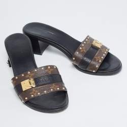 Louis Vuitton Brown/Black Monogram Canvas and Leather Lock It Slide Sandals Size 39.5