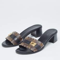 Louis Vuitton Brown/Black Monogram Canvas and Leather Lock It Slide Sandals Size 39.5