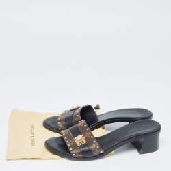 Louis Vuitton Brown/Black Monogram Canvas and Leather Lock It Slide Sandals Size 39.5