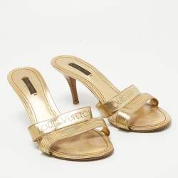 Louis Vuitton Gold Leather Slides Sandals Size 40.5