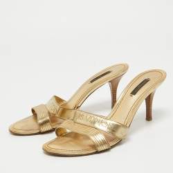 Louis Vuitton Gold Leather Slides Sandals Size 40.5